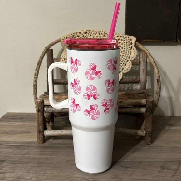 NWT DISNEY ZRIKE BRANDS MINNIE MOUSE PINK PEPPERMINT CHRISTMAS TUMBLER W/STRAW - Picture 3 of 10